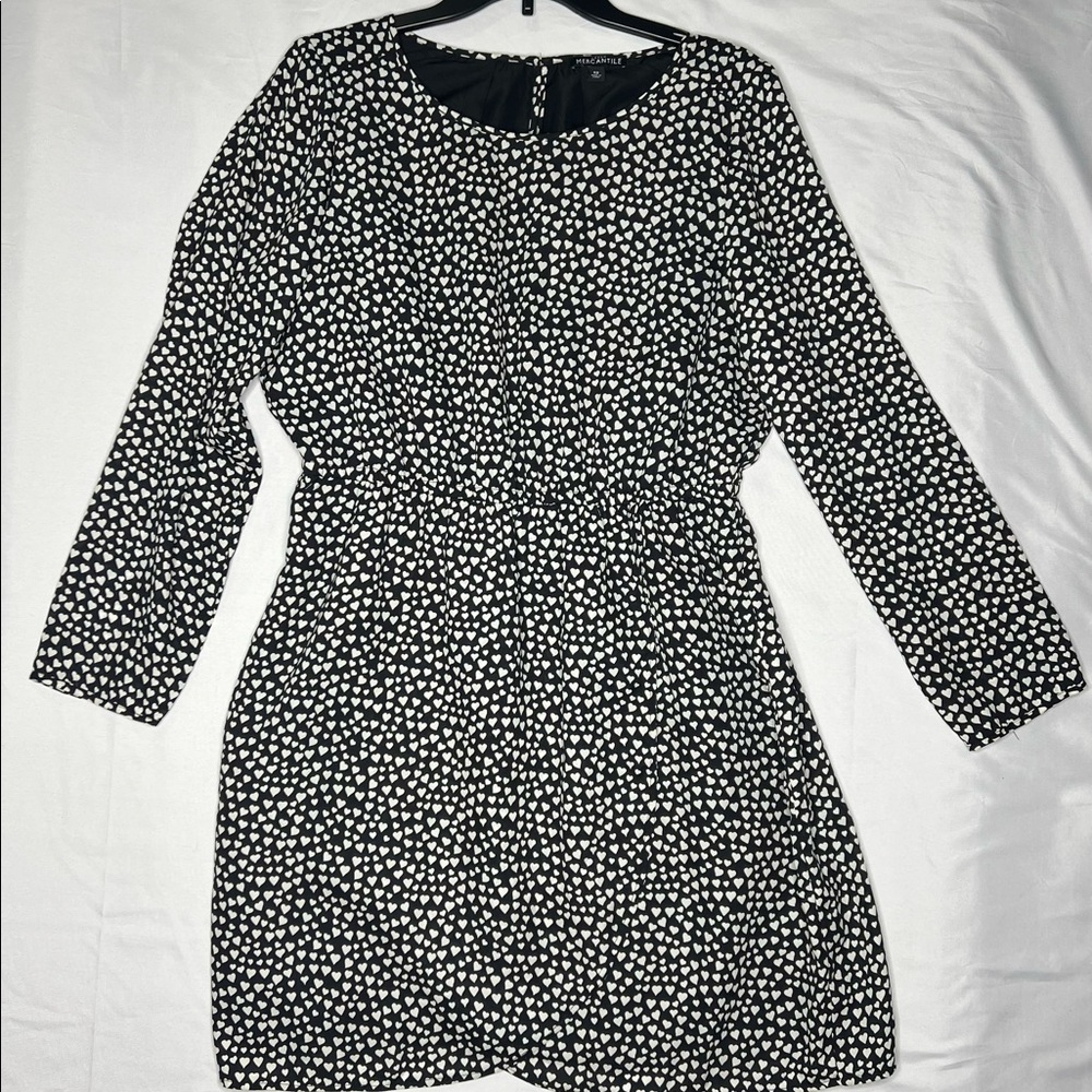 J. Crew Mercantile Black Long Sleeve Dress With Hearts Size 12